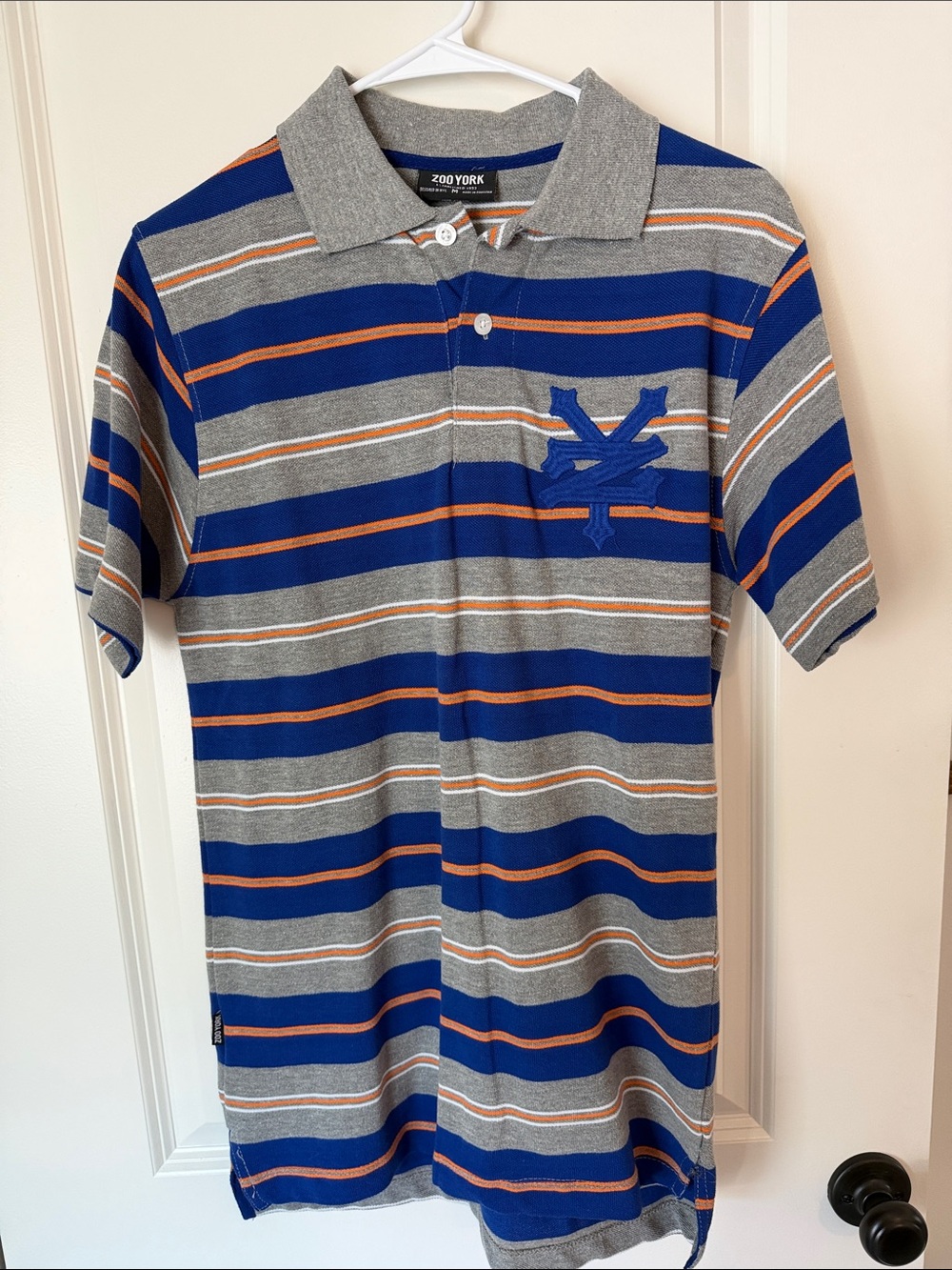 2000s Zoo York Grey, Blue & Orange Striped Polo